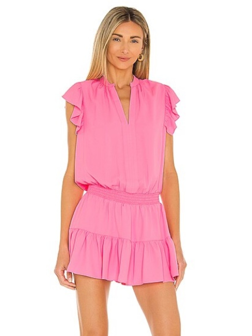Amanda Uprichard Hot Pink Ruffle Sleeve Romper S